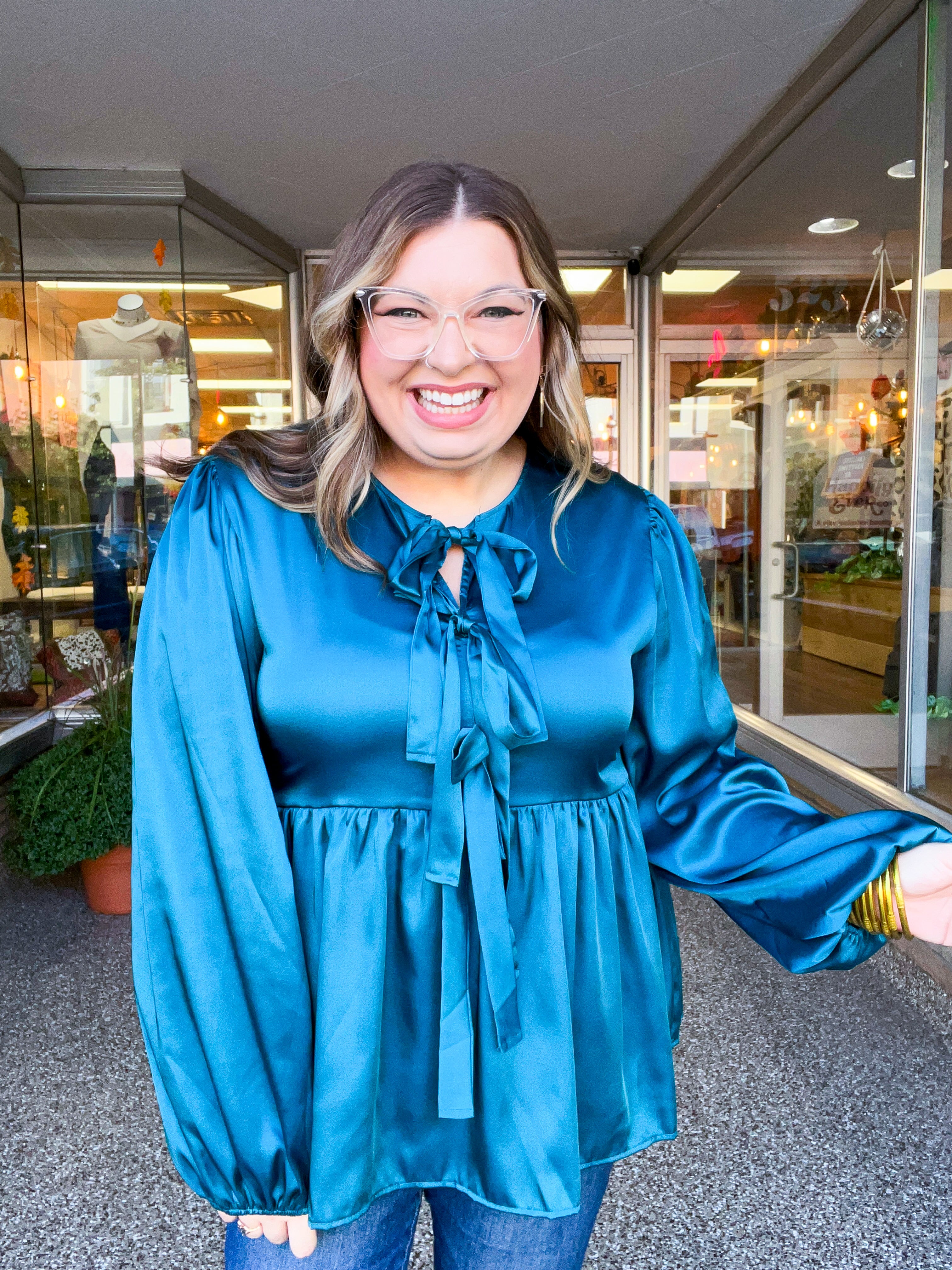 Prairie Bow Blouse in Teal
