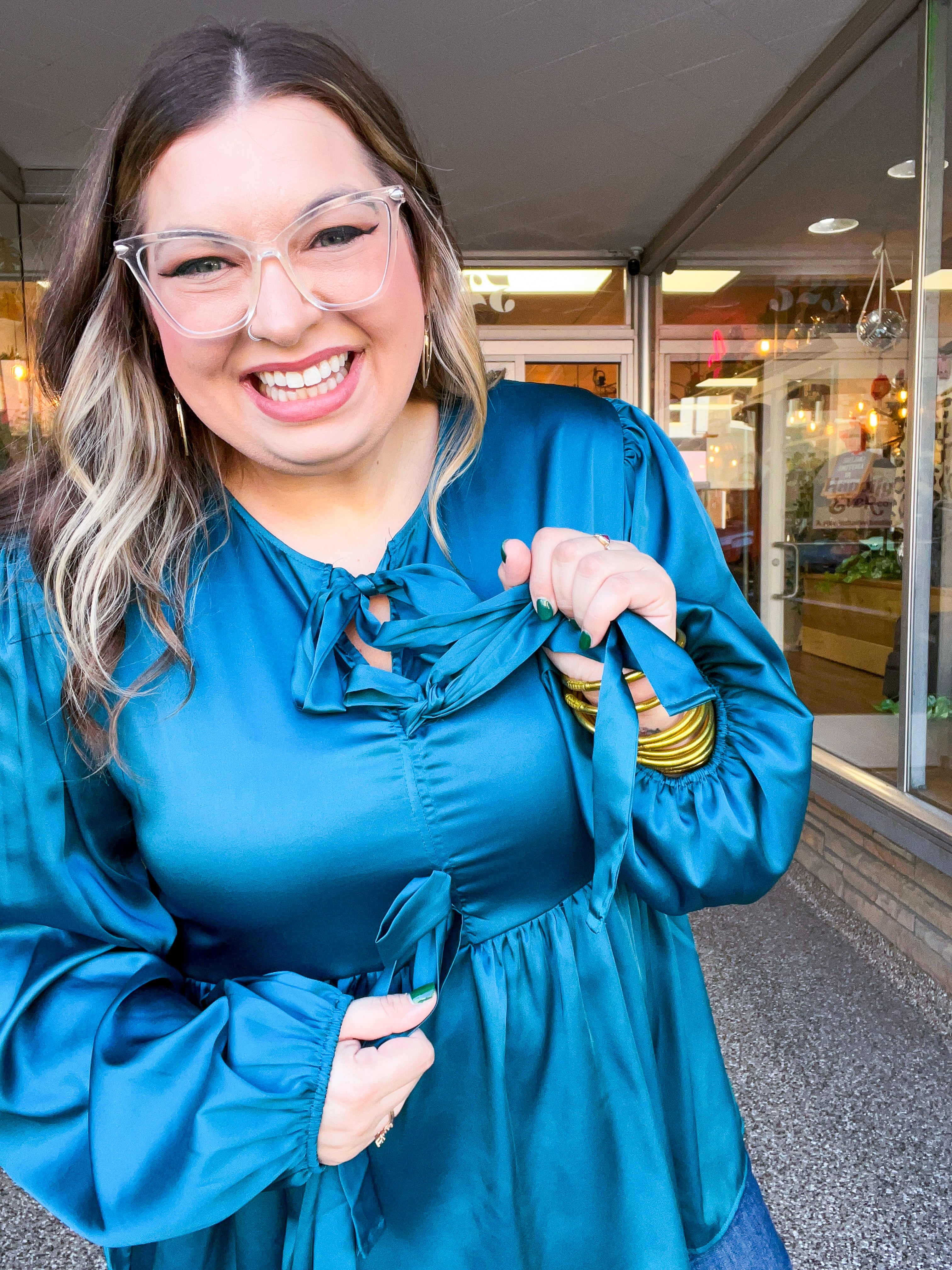 Prairie Bow Blouse in Teal