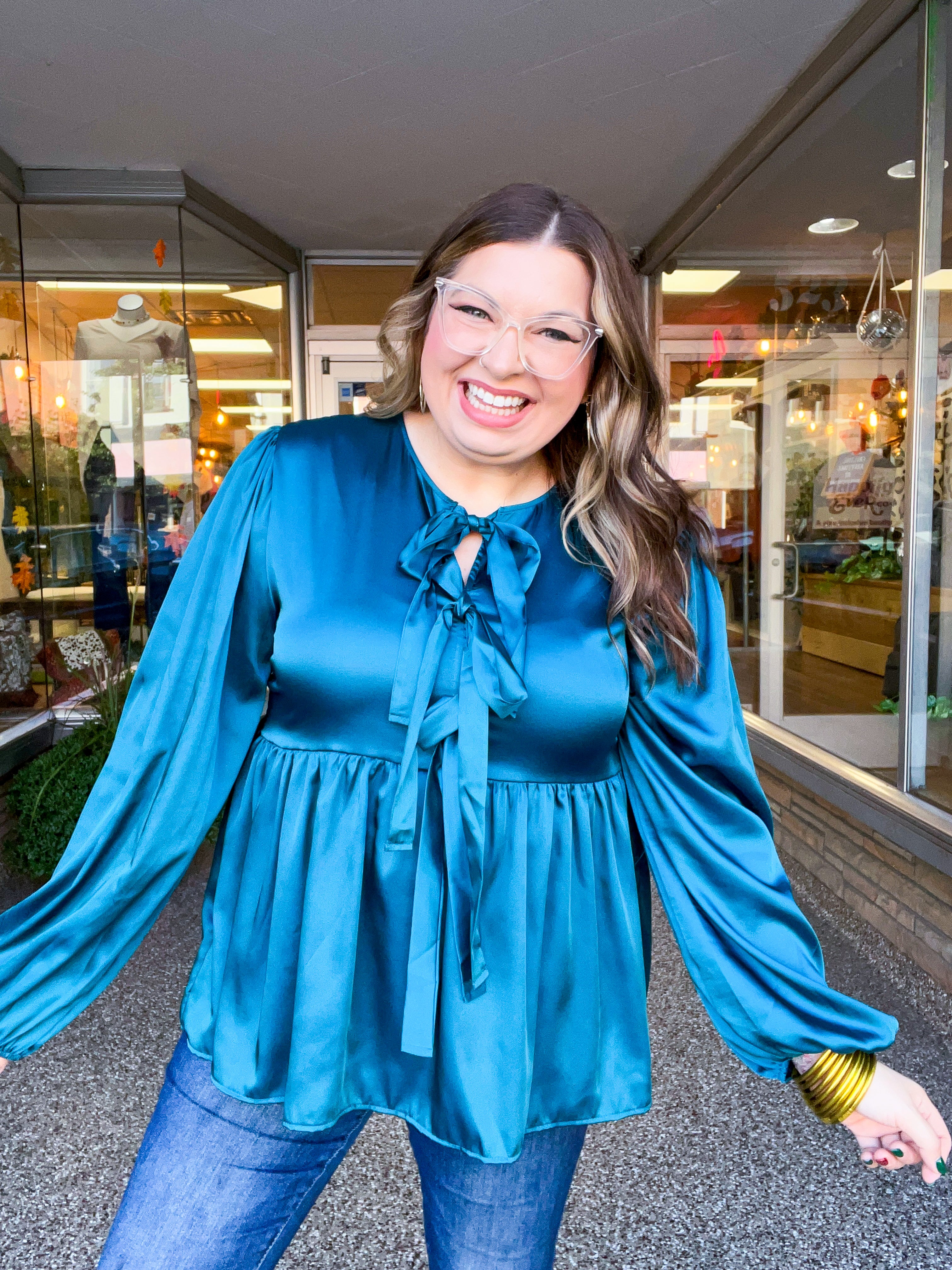 Prairie Bow Blouse in Teal