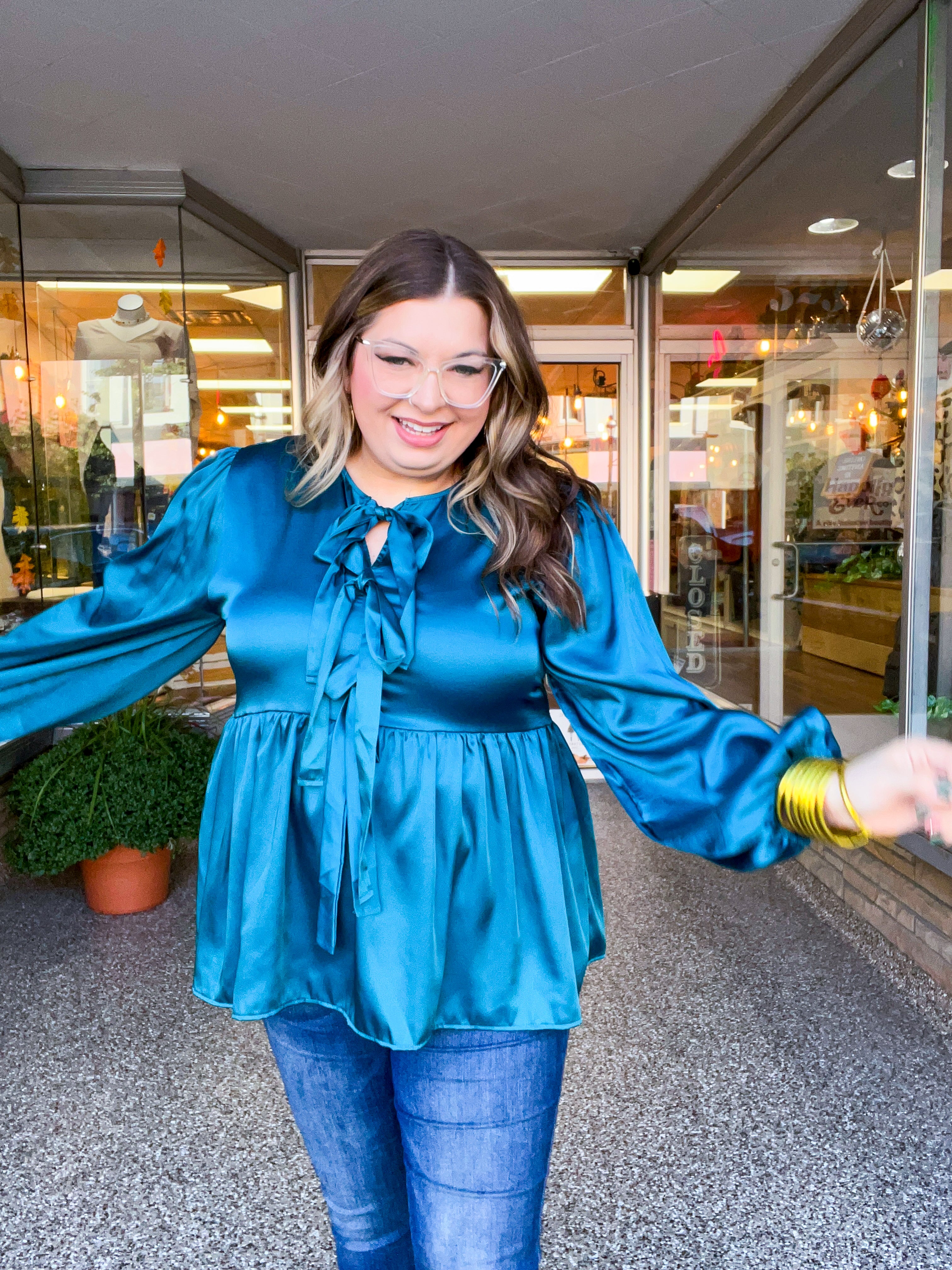 Prairie Bow Blouse in Teal