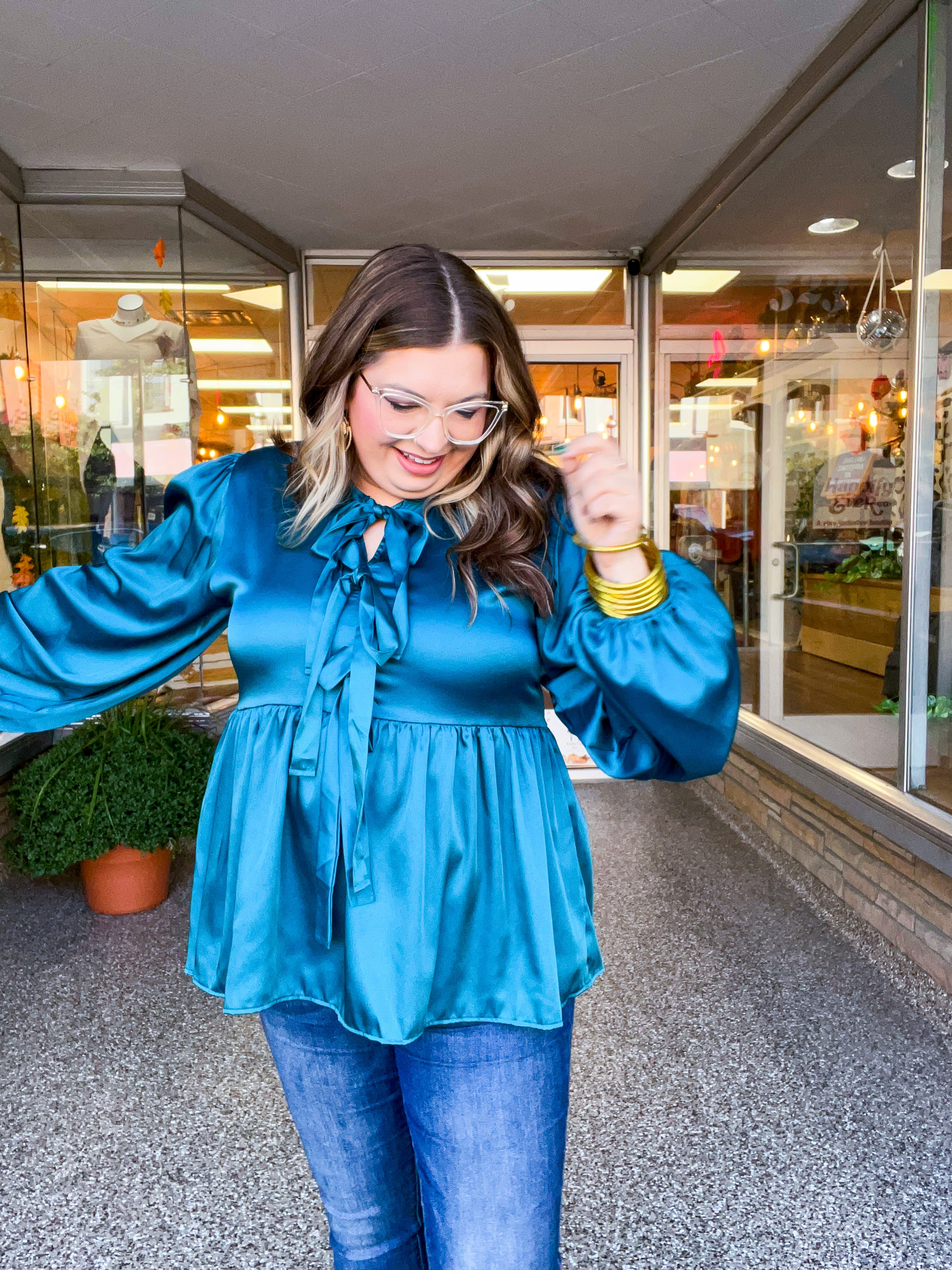 Prairie Bow Blouse in Teal