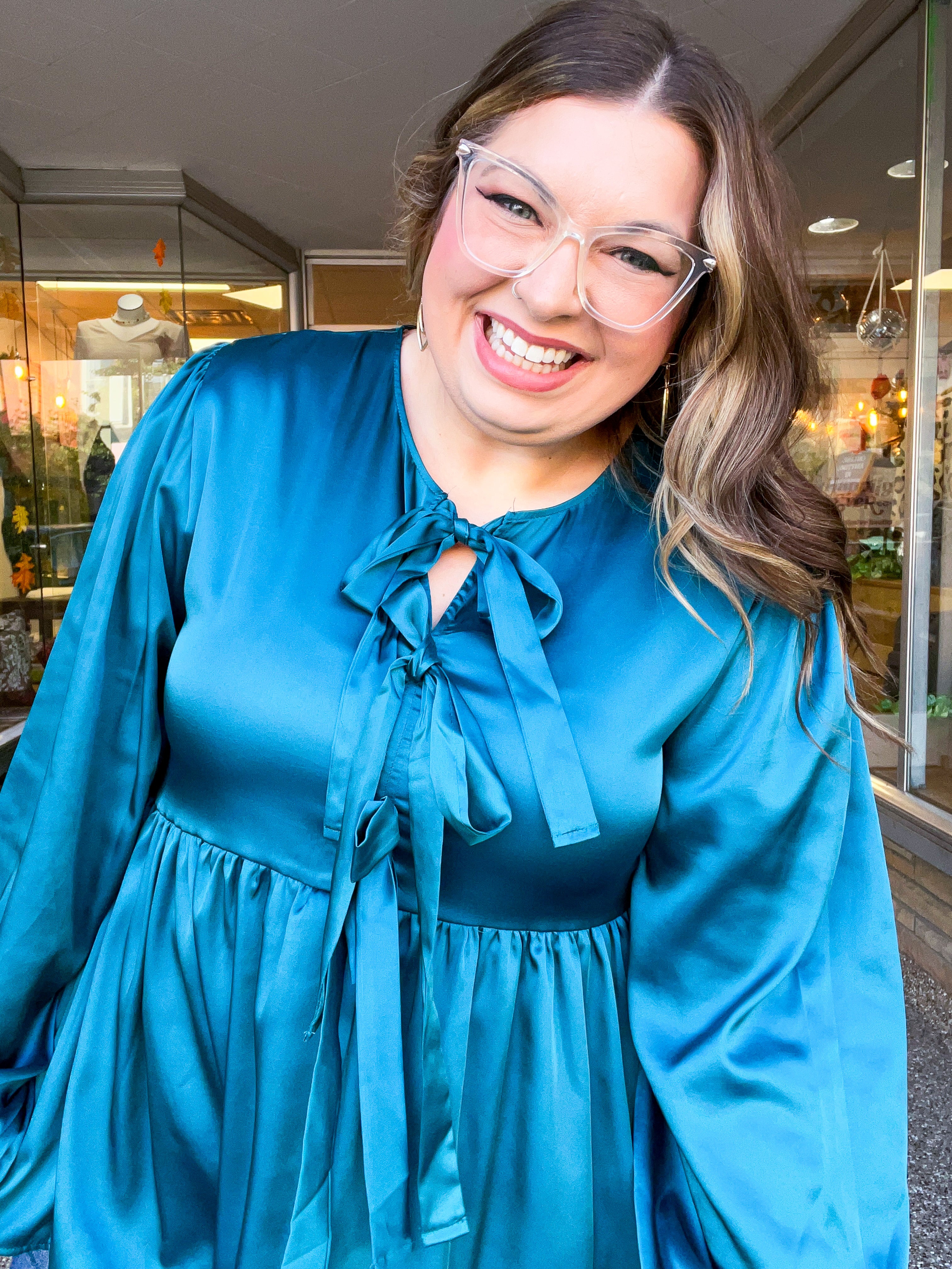 Prairie Bow Blouse in Teal