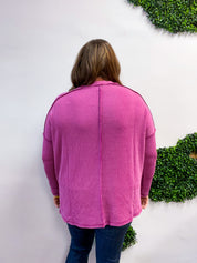 The Textured Take Raised Rib Long Sleeve Top in Plum