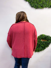 The Textured Take Raised Rib Long Sleeve Top in Burgundy