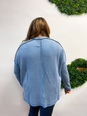 The Textured Take Raised Rib Long Sleeve Top in Dusty Blue