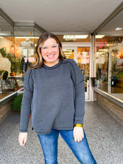 The Textured Take Raised Rib Long Sleeve Top in Charcoal