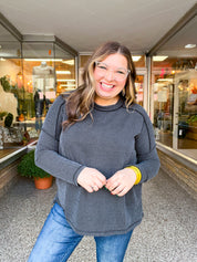 The Textured Take Raised Rib Long Sleeve Top in Charcoal