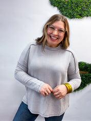 The Textured Take Raised Rib Long Sleeve Top in Silver
