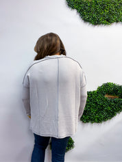 The Textured Take Raised Rib Long Sleeve Top in Silver