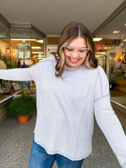 The Textured Take Raised Rib Long Sleeve Top in Silver