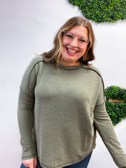 The Textured Take Raised Rib Long Sleeve Top in Olive