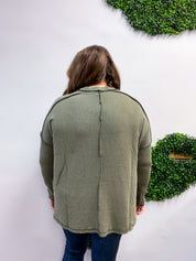 The Textured Take Raised Rib Long Sleeve Top in Olive