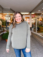 The Textured Take Raised Rib Long Sleeve Top in Olive