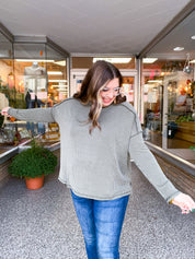 The Textured Take Raised Rib Long Sleeve Top in Olive
