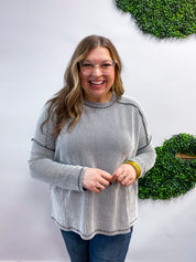 The Textured Take Raised Rib Long Sleeve Top in Black & White