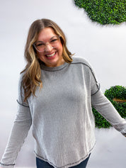 The Textured Take Raised Rib Long Sleeve Top in Black & White