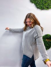The Textured Take Raised Rib Long Sleeve Top in Black & White