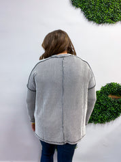 The Textured Take Raised Rib Long Sleeve Top in Black & White