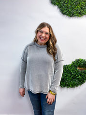 The Textured Take Raised Rib Long Sleeve Top in Black & White