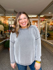 The Textured Take Raised Rib Long Sleeve Top in Black & White