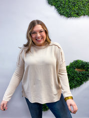 The Textured Take Raised Rib Long Sleeve Top in Sand Beige