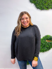 The Textured Take Raised Rib Long Sleeve Top in Black
