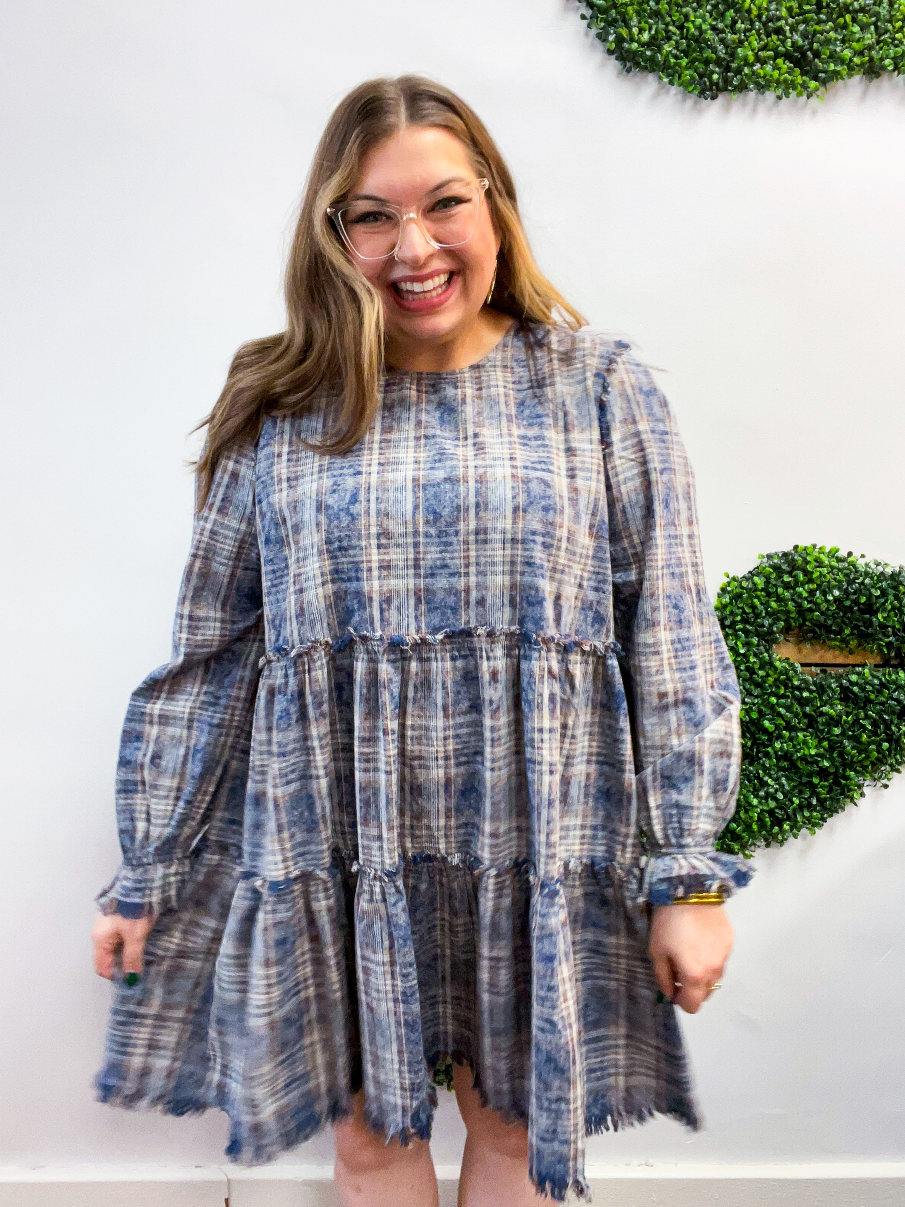 Navy Nights Plaid Dress