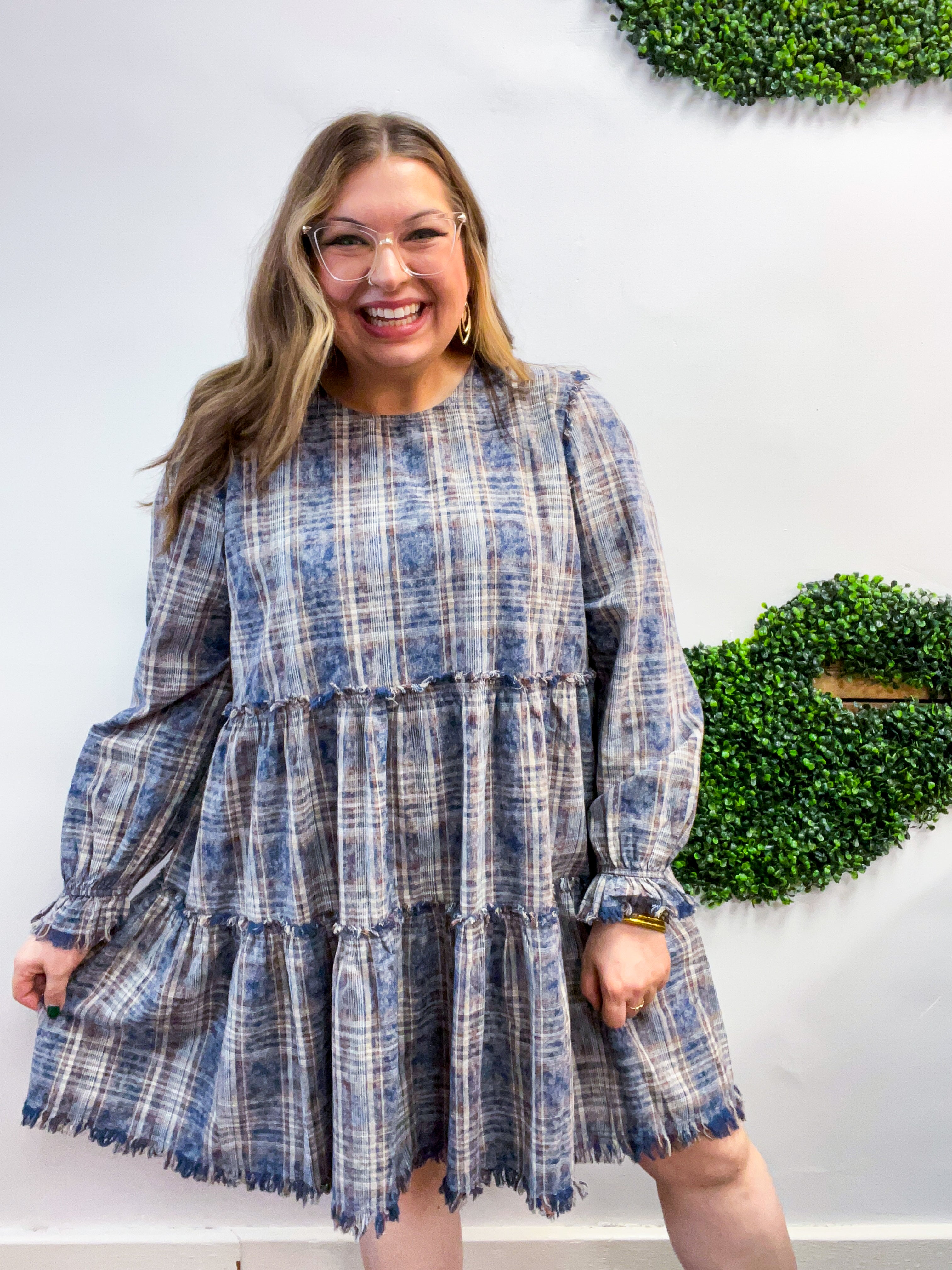 Navy Nights Plaid Dress