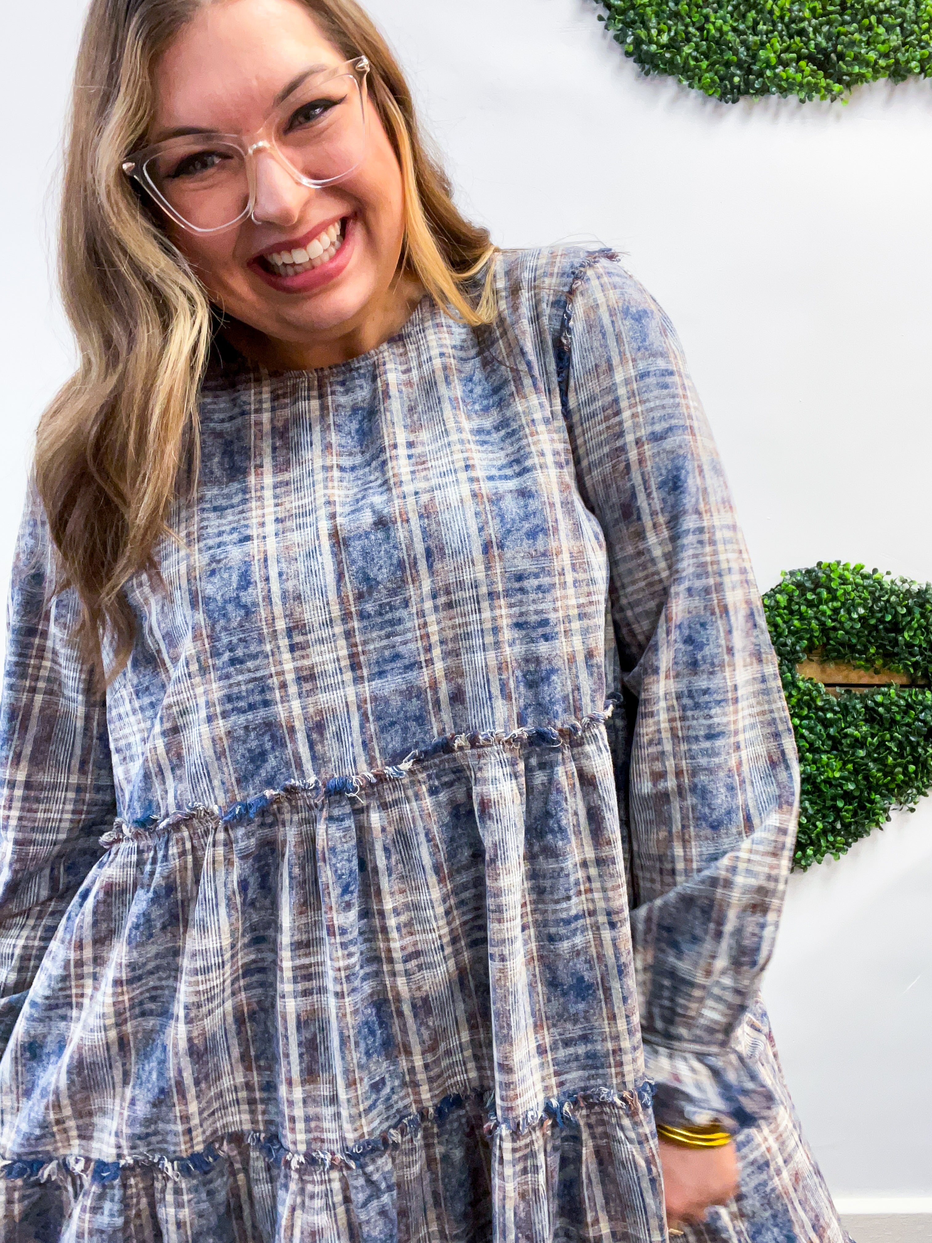 Navy Nights Plaid Dress