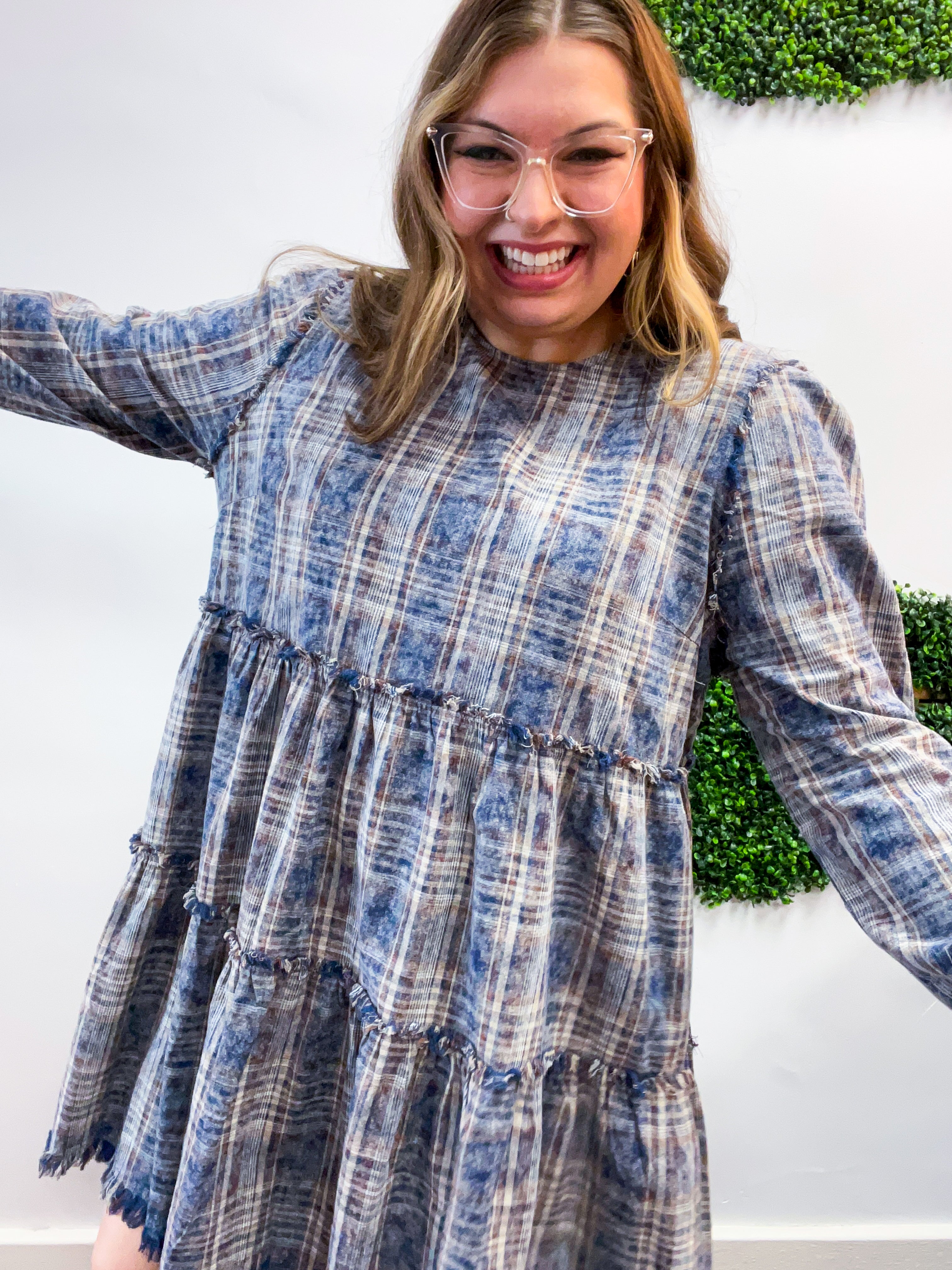 Navy Nights Plaid Dress