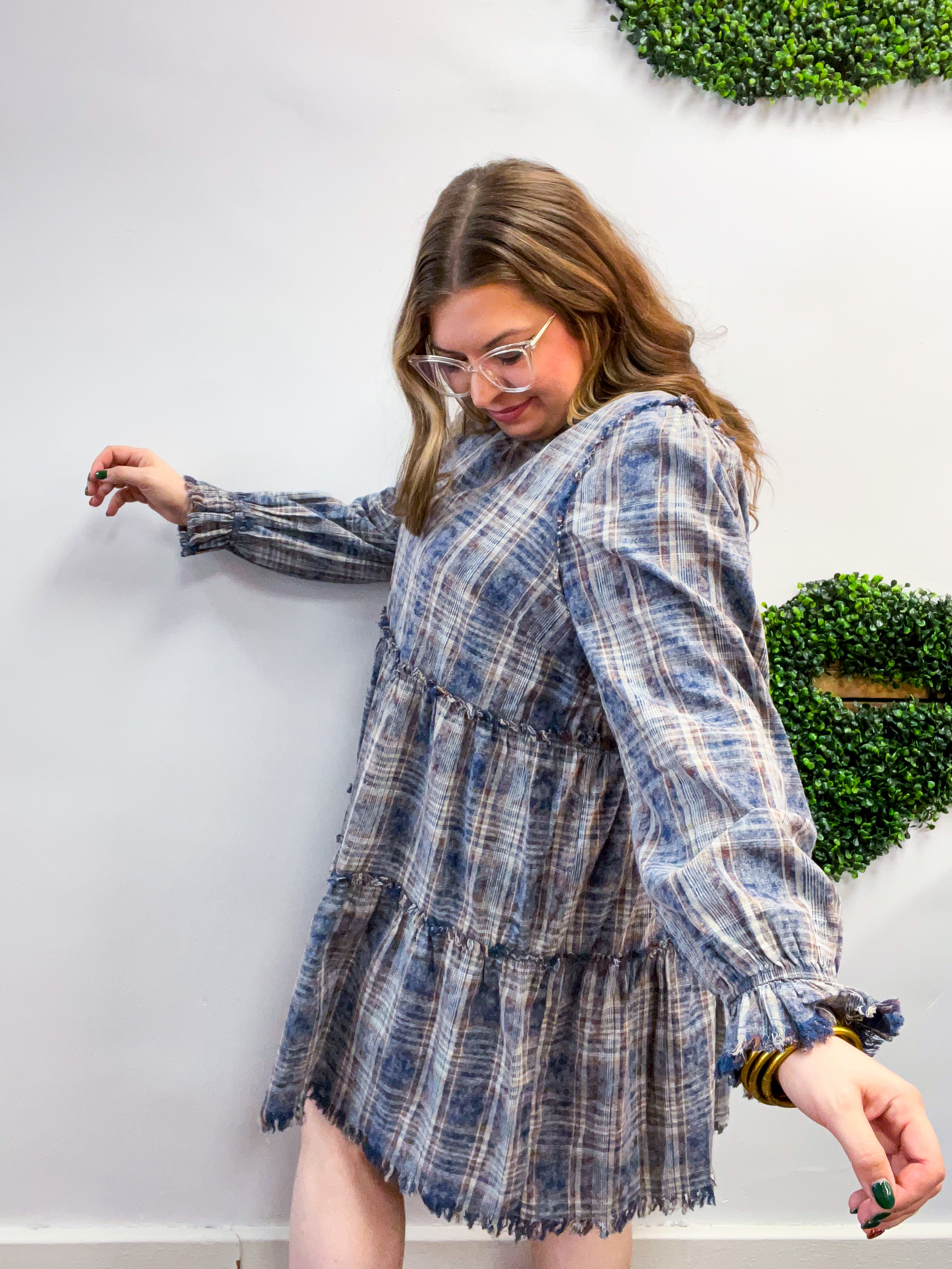 Navy Nights Plaid Dress
