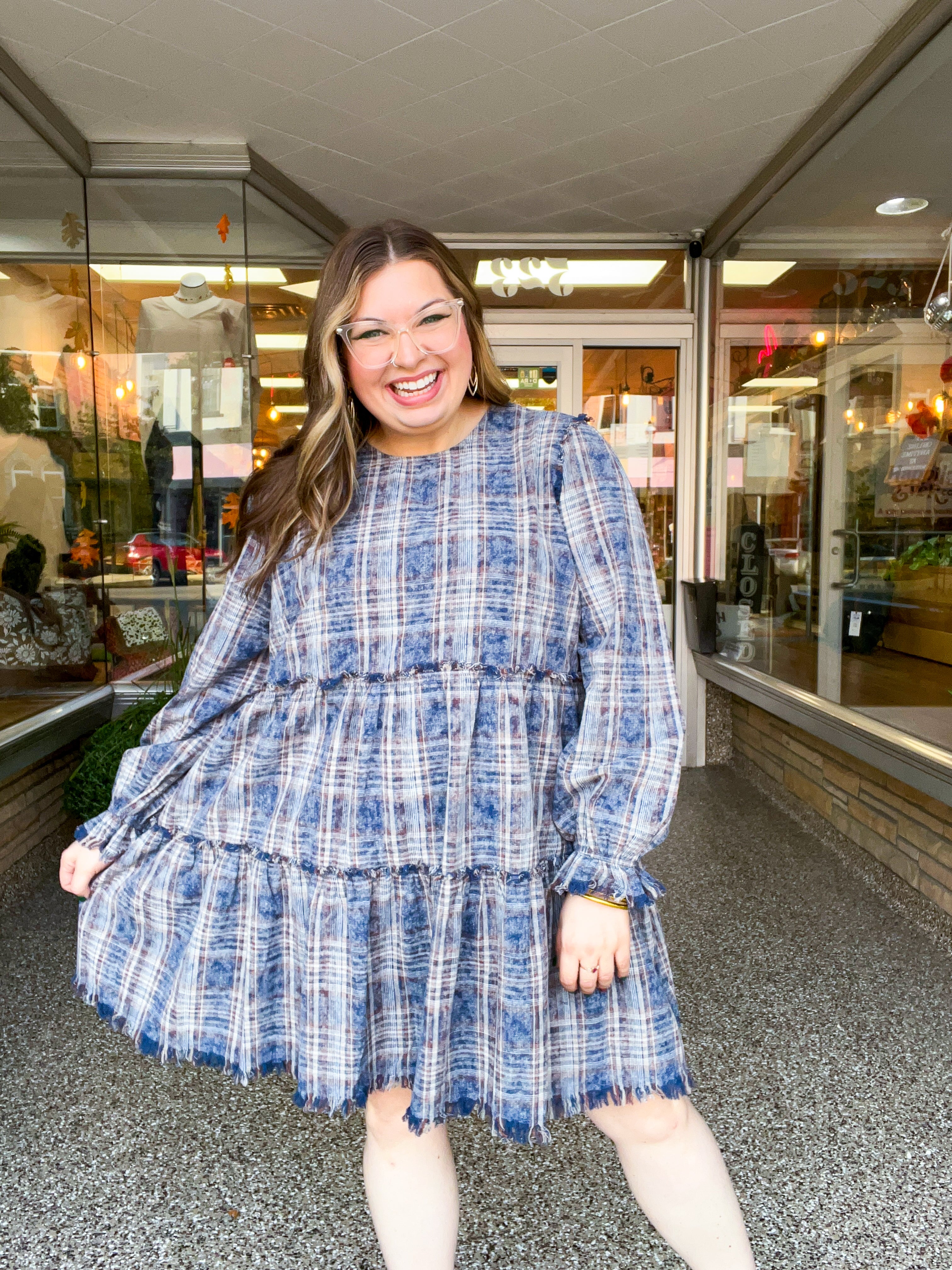 Navy Nights Plaid Dress