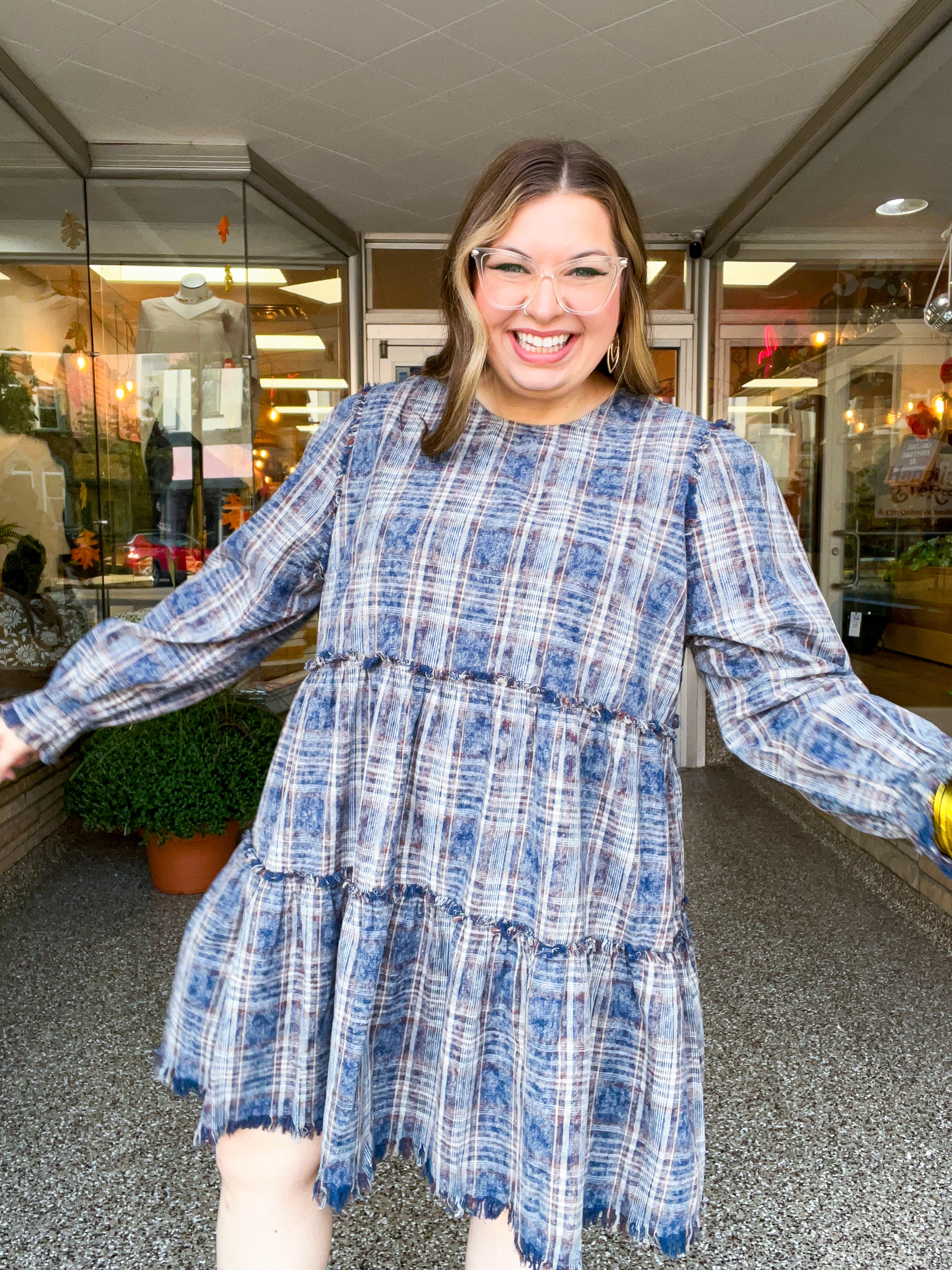 Navy Nights Plaid Dress