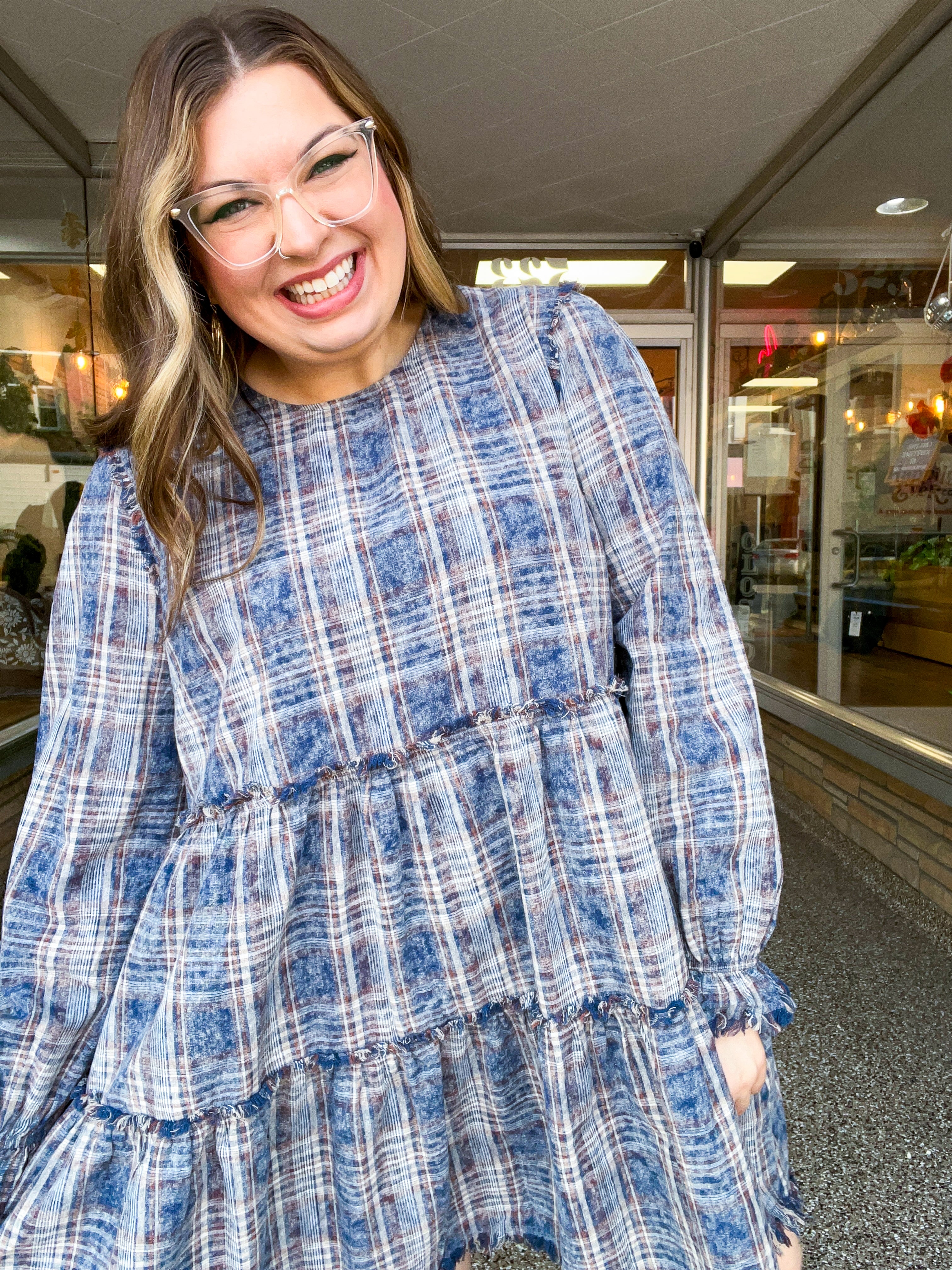 Navy Nights Plaid Dress