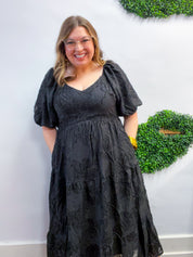 Ebony Petals Tiered Midi Dress