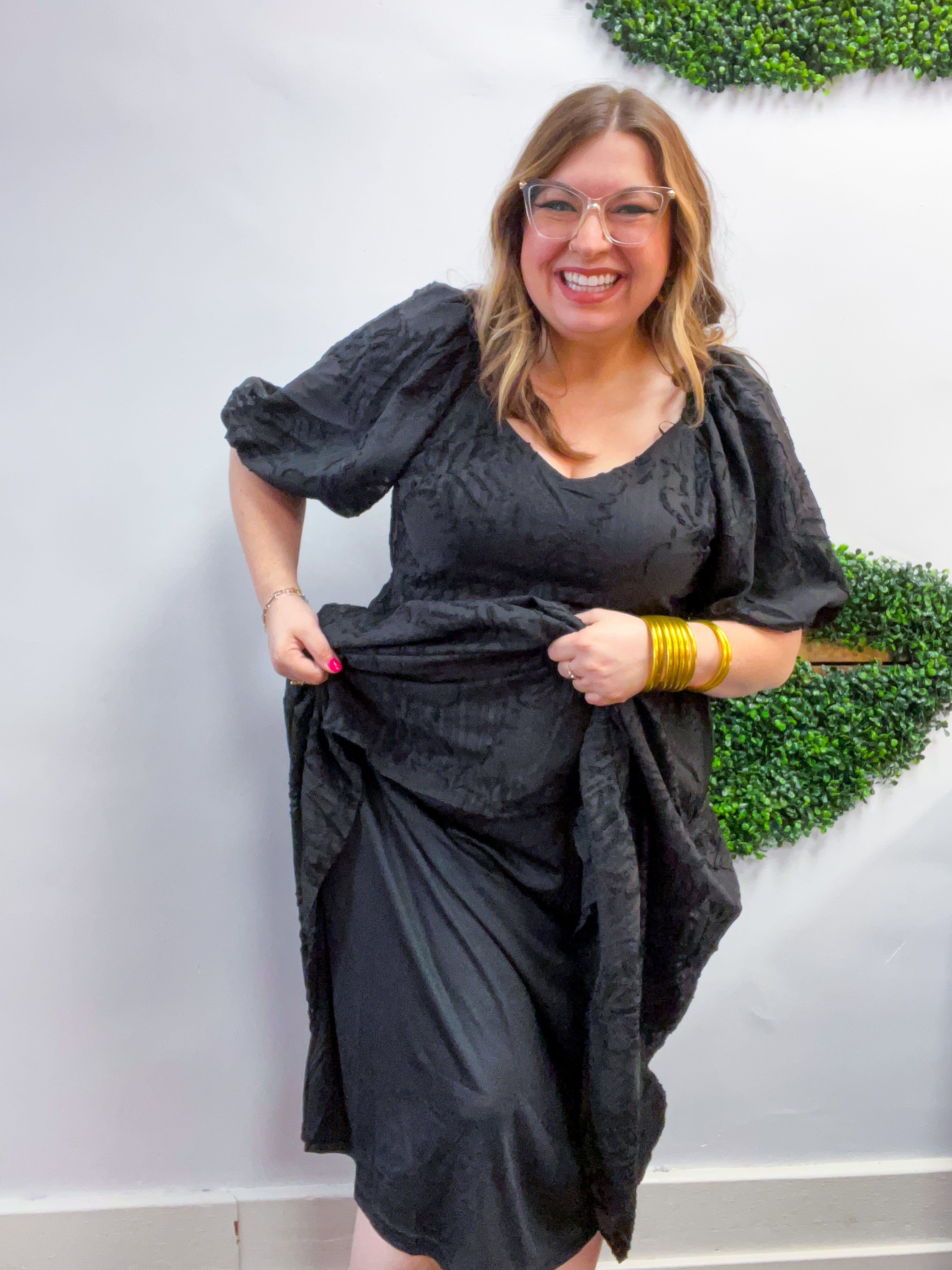 Ebony Petals Tiered Midi Dress