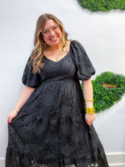 Ebony Petals Tiered Midi Dress