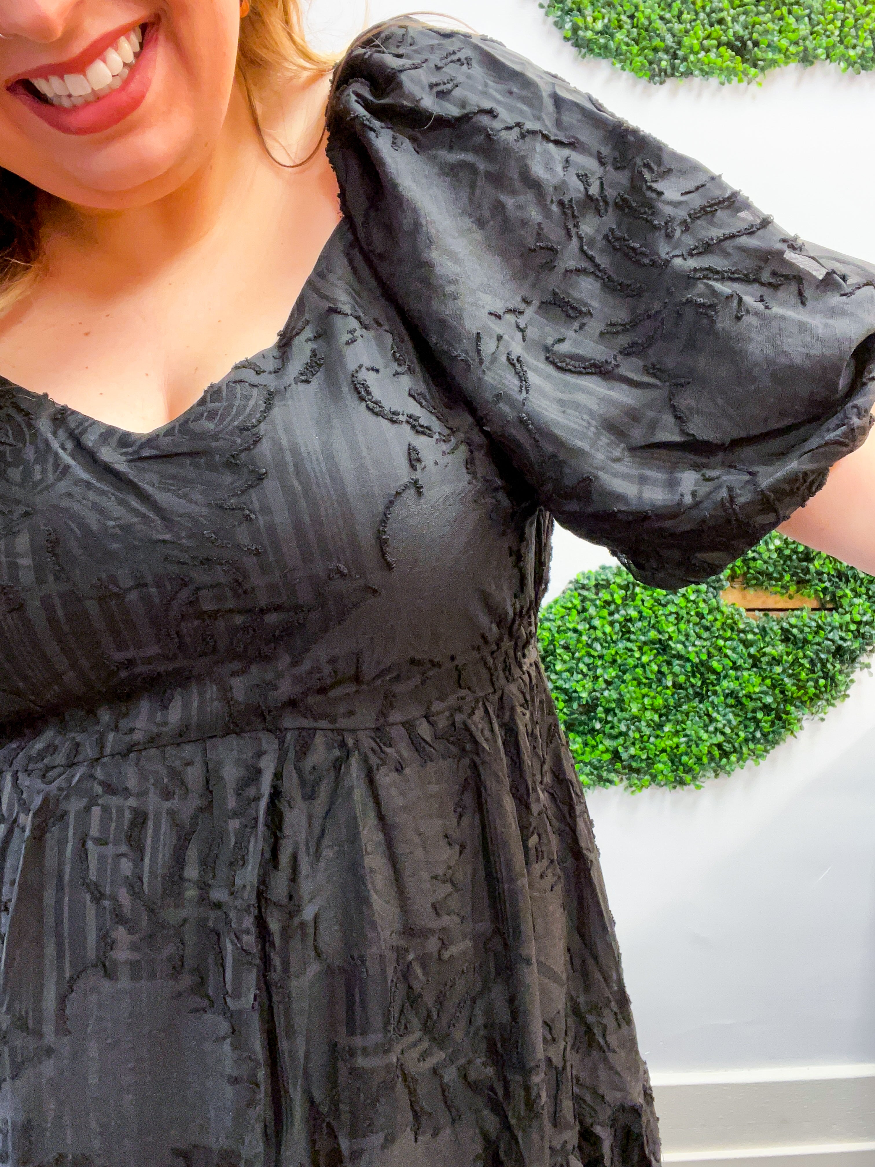 Ebony Petals Tiered Midi Dress