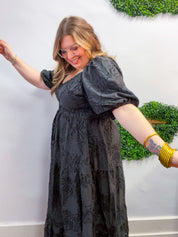 Ebony Petals Tiered Midi Dress