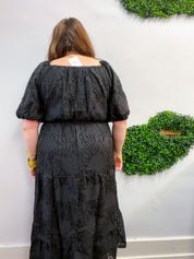 Ebony Petals Tiered Midi Dress