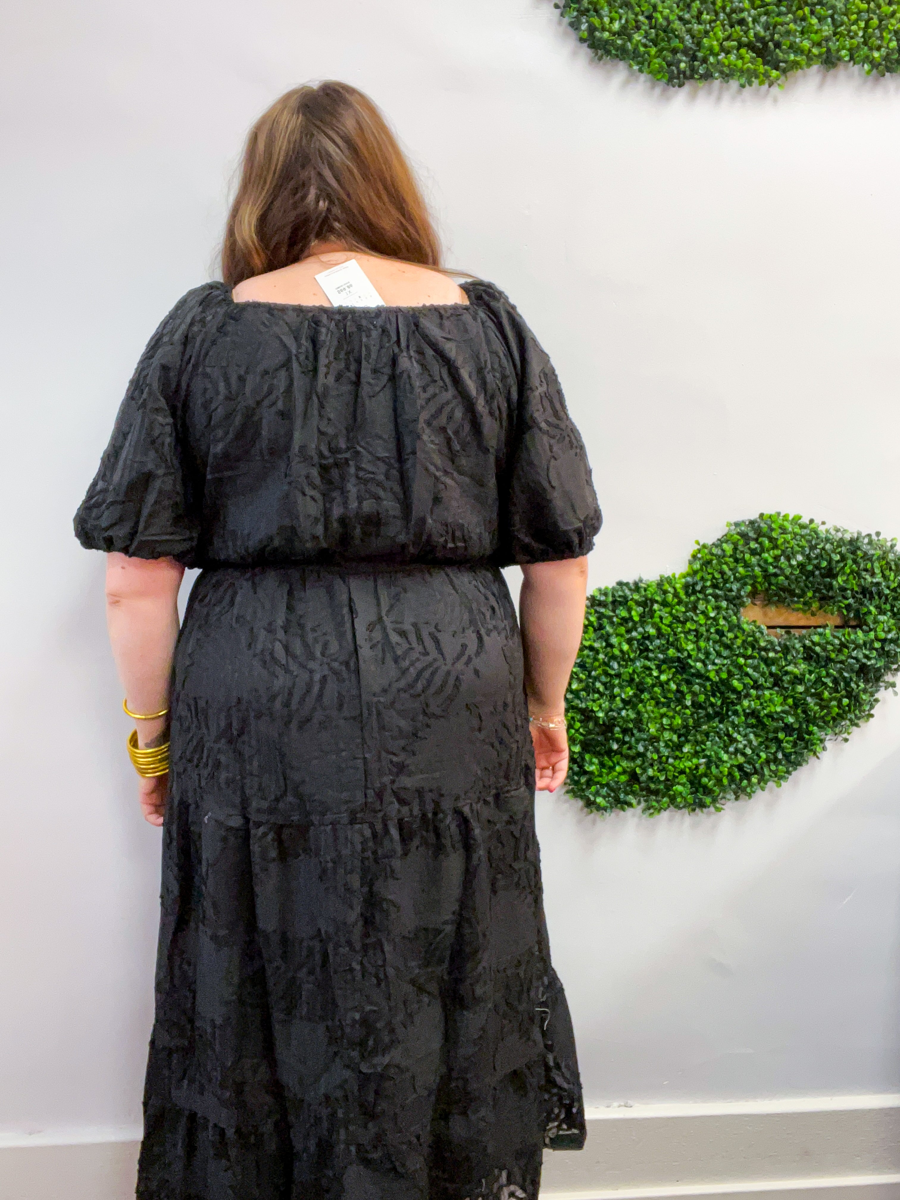 Ebony Petals Tiered Midi Dress