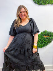 Ebony Petals Tiered Midi Dress