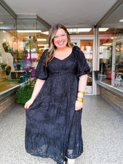 Ebony Petals Tiered Midi Dress