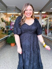 Ebony Petals Tiered Midi Dress