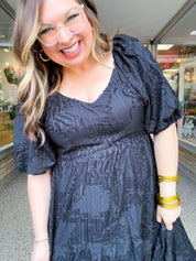 Ebony Petals Tiered Midi Dress