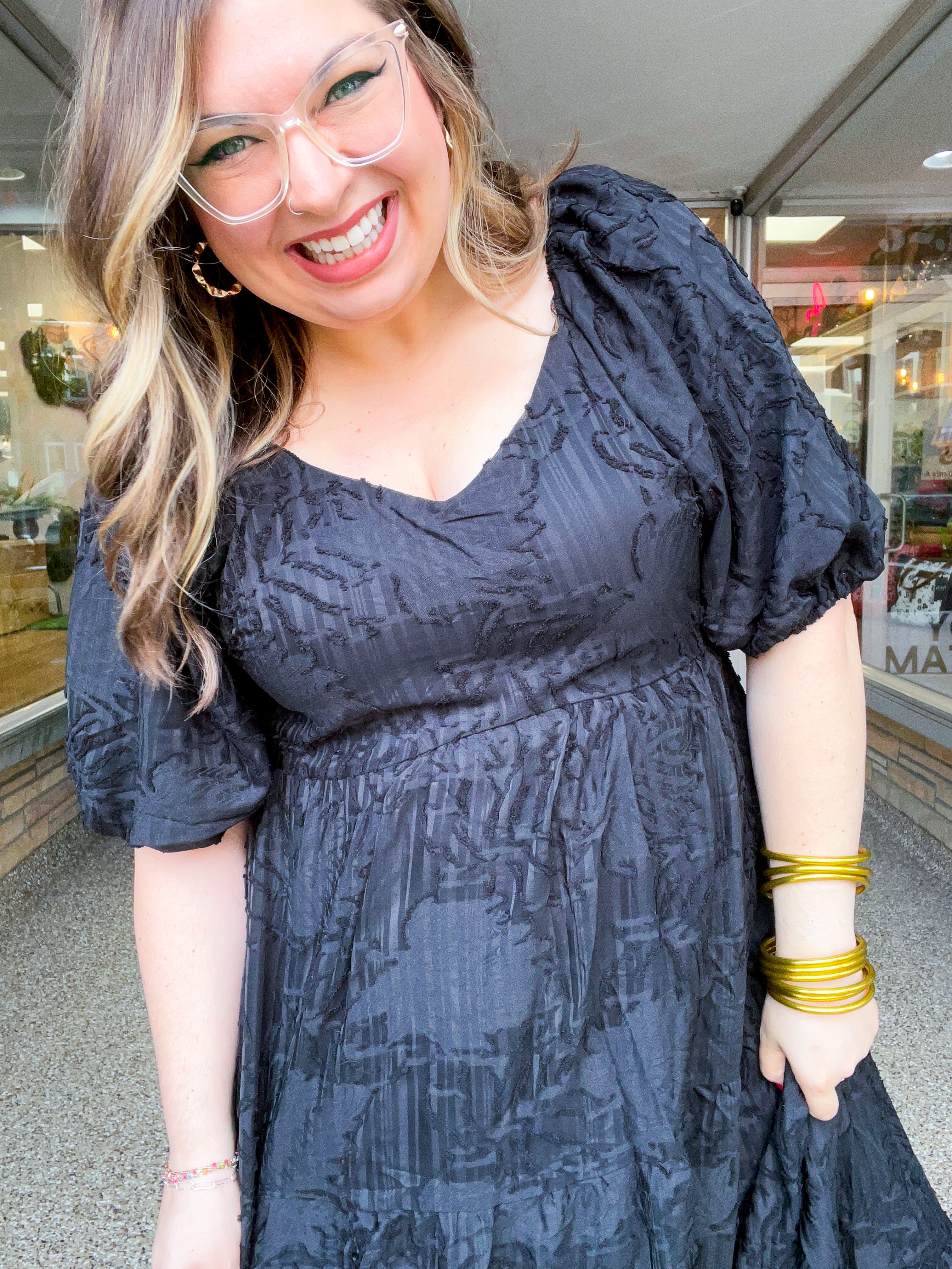 Ebony Petals Tiered Midi Dress