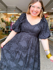 Ebony Petals Tiered Midi Dress