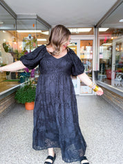 Ebony Petals Tiered Midi Dress