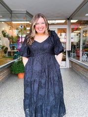 Ebony Petals Tiered Midi Dress