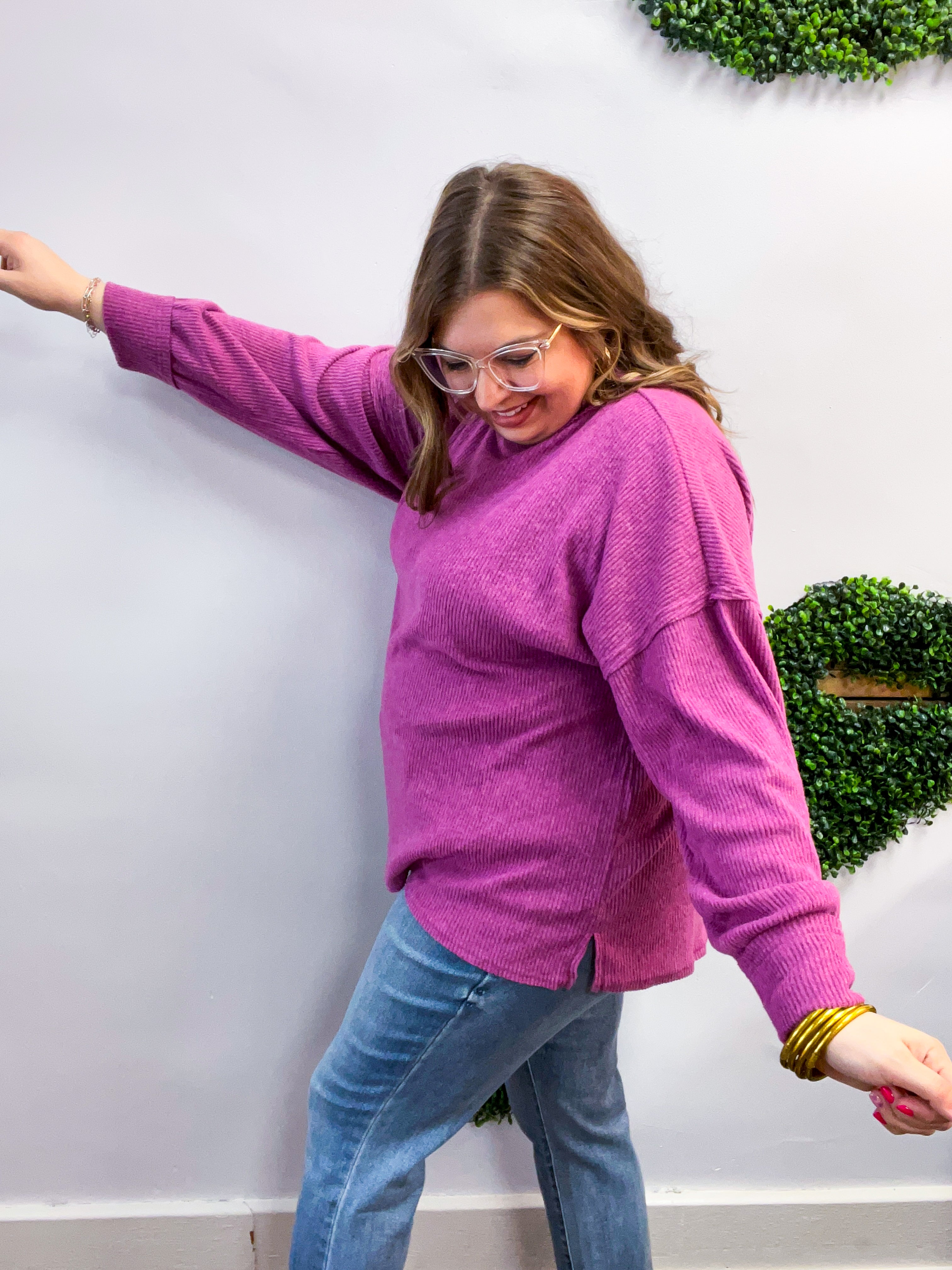 Meadow Ridge Drop Shoulder Sweater in Plum